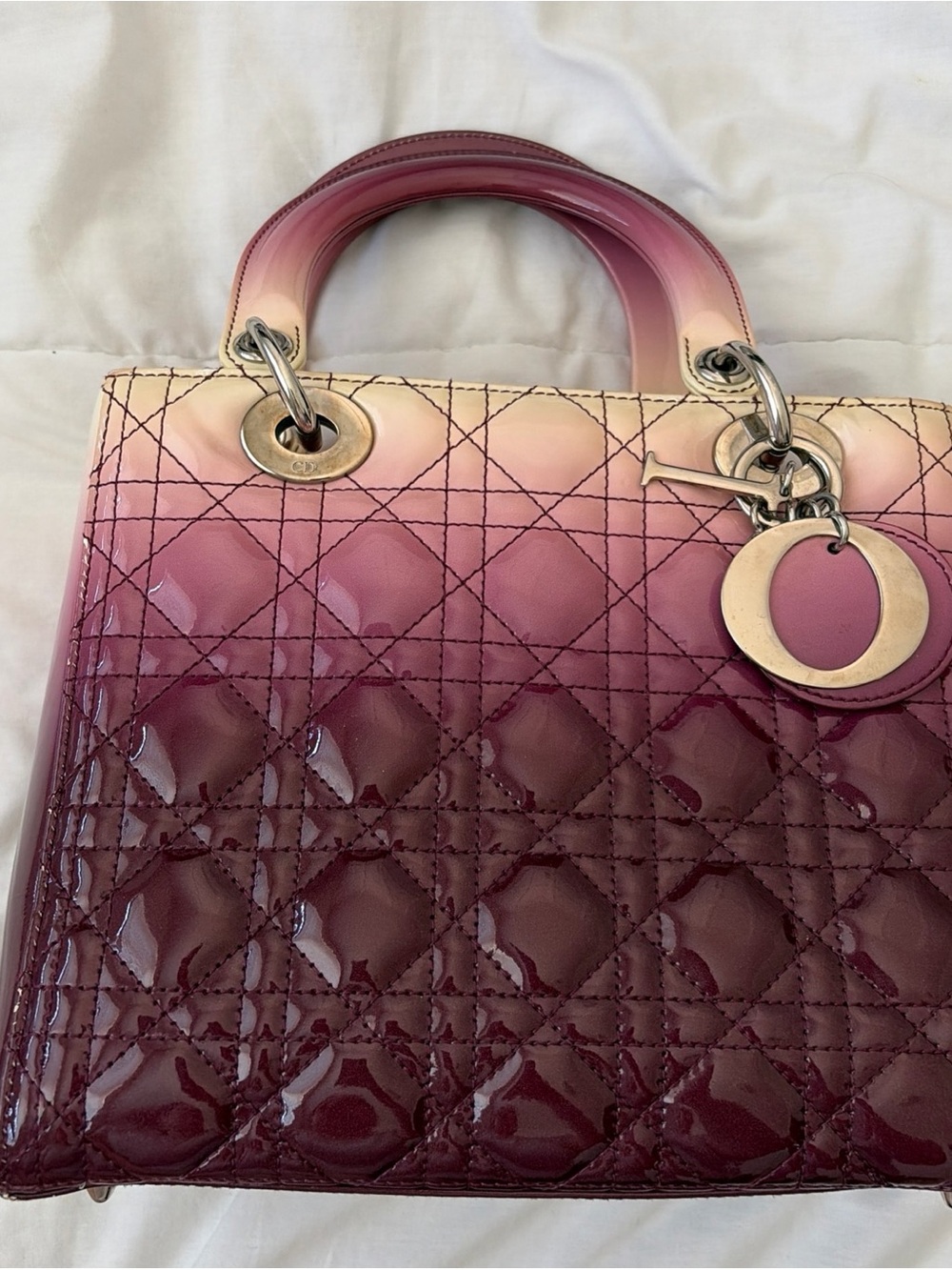 Dior Patent Quilted Ombre Satchel in Pink and Burgundy